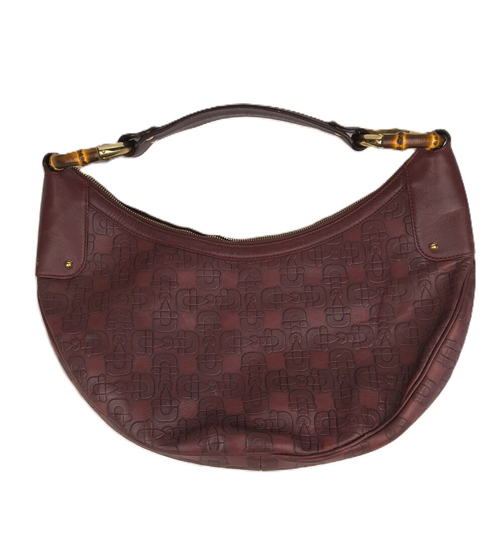 Gucci Amalfi Bamboo Horsebit Embossed Leather Hobo Shoulder Bag in Burgundy